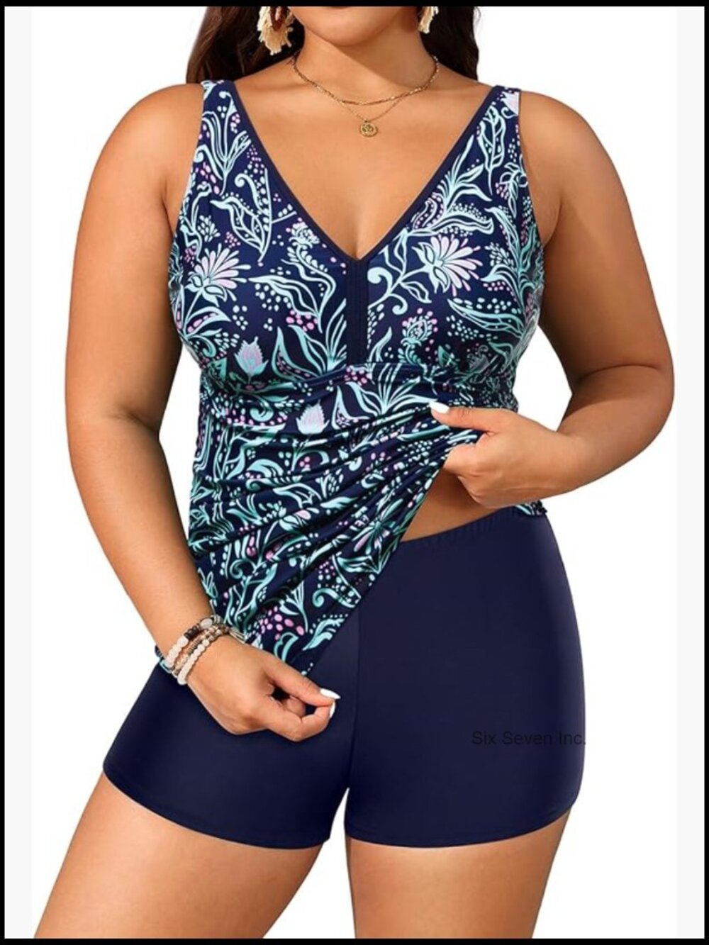 Plus Size Tankini Set with Shorts Tummy Control Athletic Swimwear